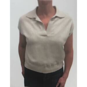 DKNY Light Beige Sleeveless Collared Knit Sweater - L